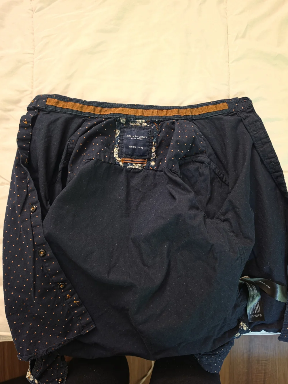 Denim & Flower Navy Button-Down Shirt with Small Dot Print - Picture 7 of 7